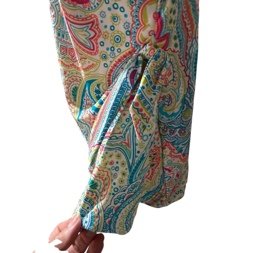 Roxanne Paisley One Piece Swimdress Size 14 38DD Blue Pink Multi Color Tie Side - Picture 5 of 9